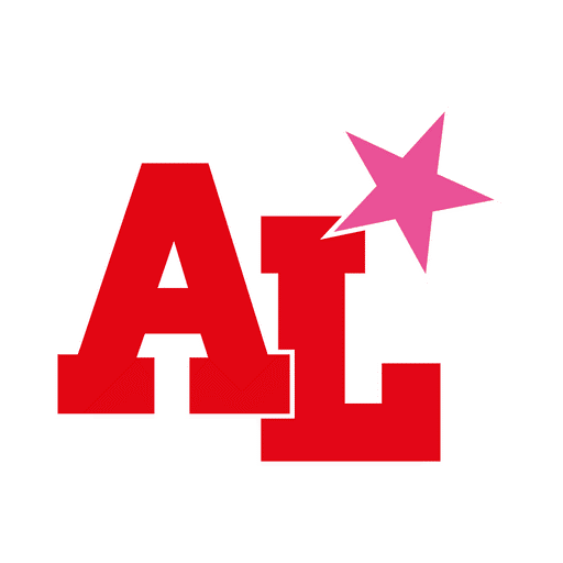 Logo AL Der rote Schriftzug "AL" mit einem pinken Stern darüber