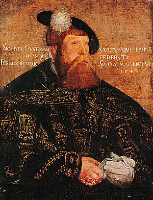 Gemälde von Gustav Wasa mit rotem Bart und schwarzem Hut